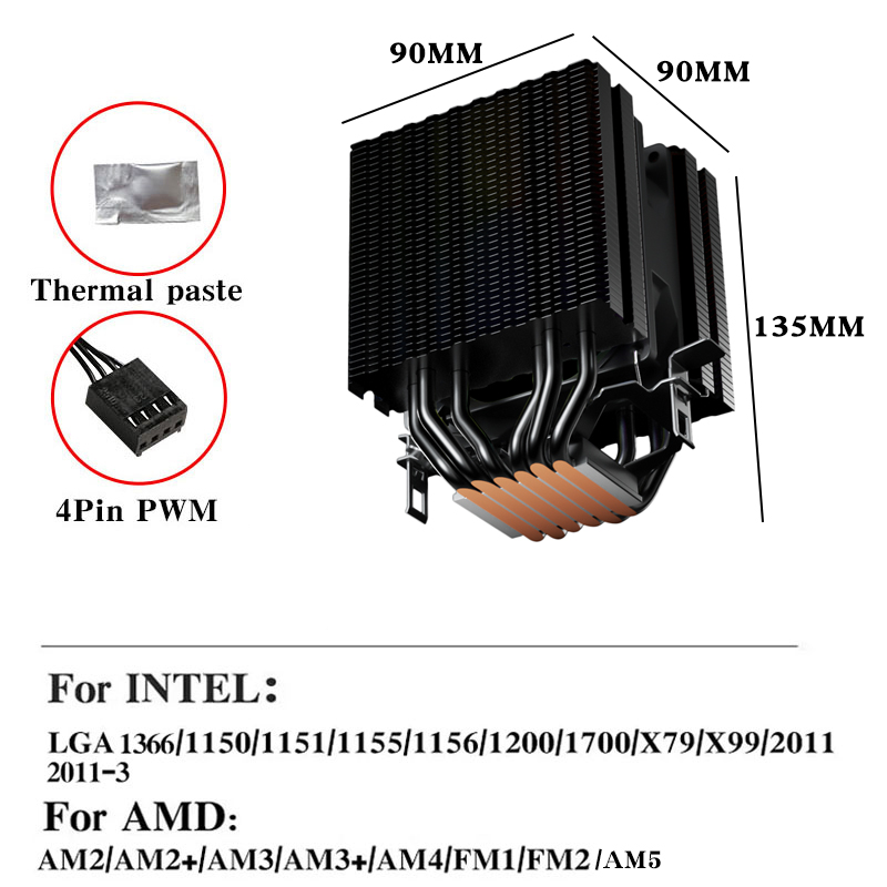 6 Heat Pipes CPU Air Cooler 4  - đánh giá và giá Esports Gaming Fan